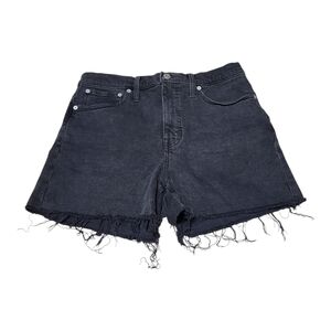 Madewell Black Hi-Rise Denim Shorts Distressed Hem - Size 28